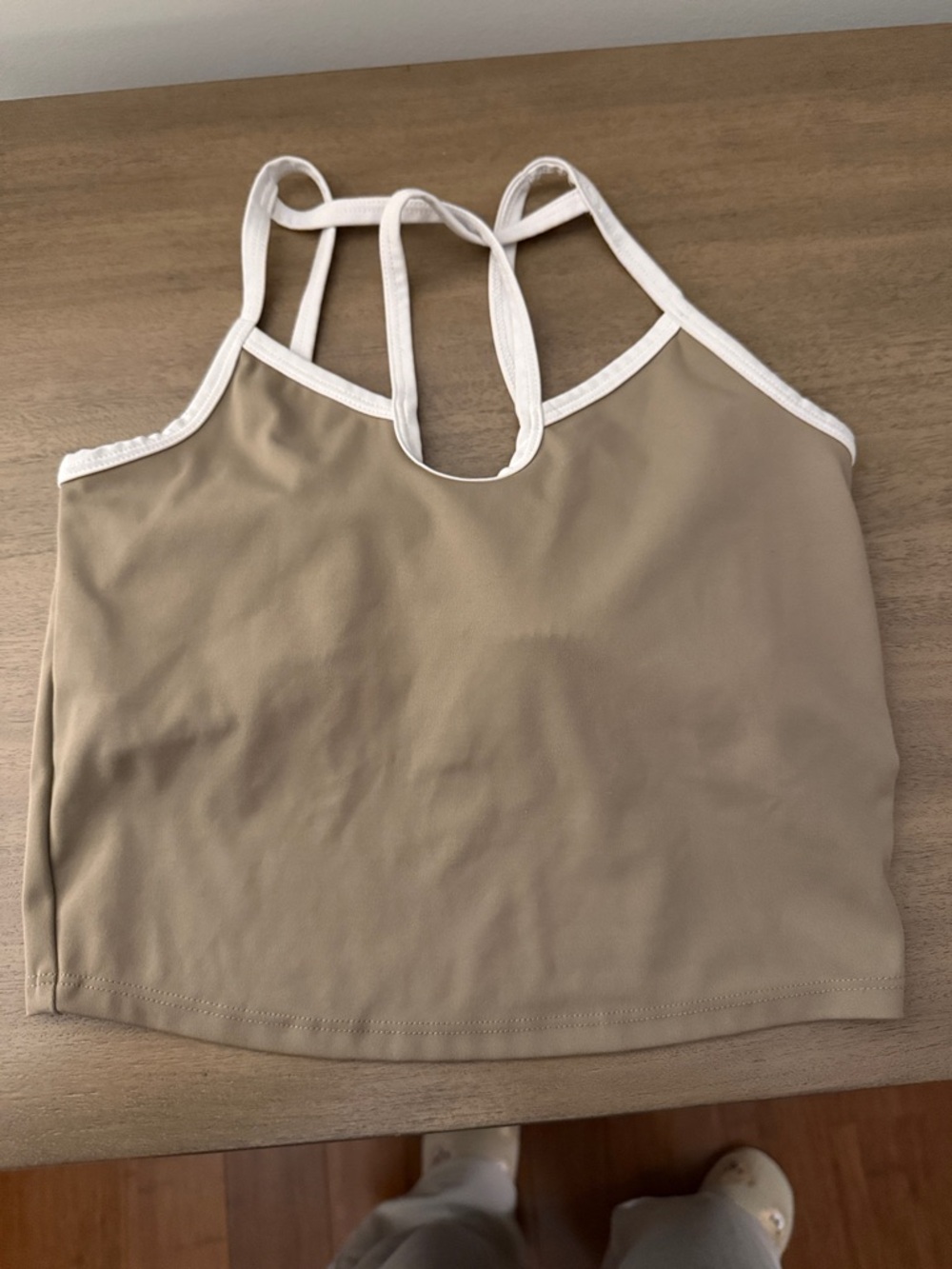 FIVE Dancewear Neutral Beige Cropped Tank with White Trim